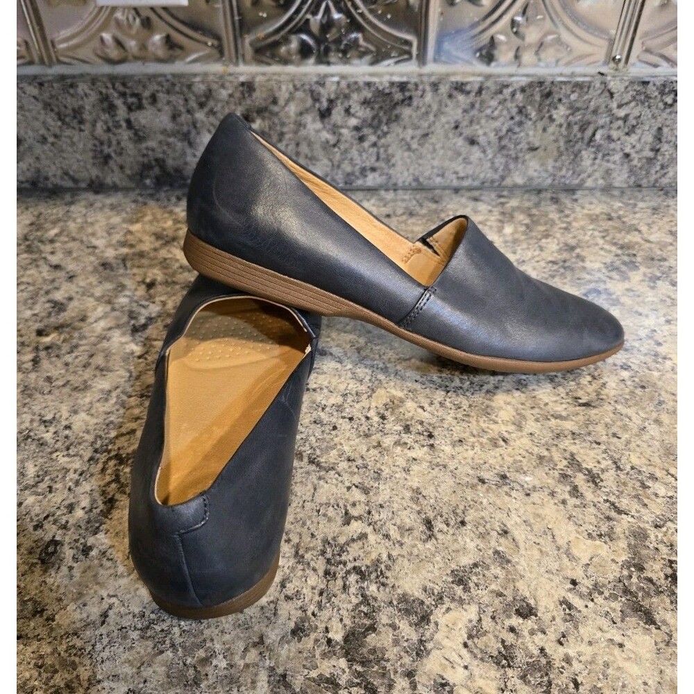 Navy Blue/Brown Women’s Dansko Larisa Leather Slip-on Flats Sz 38/Size 8